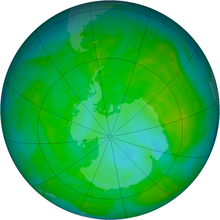 Antarctic ozone map for 03 January 1990